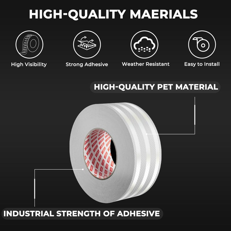 SWRT 2 Inch X 30 FT Reflective Tape Outdoor Waterproof DOT-C2 Fade Resistant White Reflective Tape Strong Adhesive Safety Warning Tape Reflector Conspicuity Tape for Trailer Trucks Bikes - Image 4